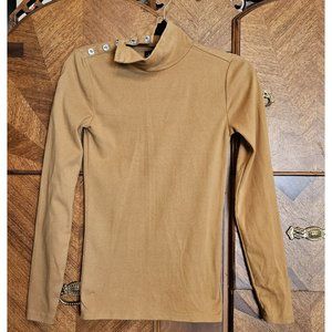 J Crew Size XS Mustard Rhinestone Closure Pullover Turtleneck Shirt